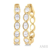 1.00 Ctw Bezel Set Oval Cut Diamond Fashion Hoop Earring in 14K Yellow Gold