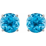 14K White 8 mm Natural Swiss Blue Topaz Stud Earrings