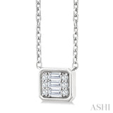 1/6 Ctw Petite Bezel Set East-West Emerald Shape Fusion Baguette and Round Cut Diamond Fashion Pendant With Chain in 10K White Gold