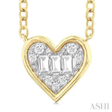 1/6 ctw Petite Bezel Set Heart Shape Fusion Baguette and Round Cut Diamond Fashion Pendant With Chain in 10K Yellow Gold