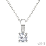1/4 Ctw Prong Set Round Cut Diamond Solitaire Pendant With Chain in 14K White Gold
