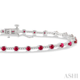 2.5 MM Round Cut Ruby and 1/2 Ctw Round Cut Diamond Precious Bracelet in 10K White Gold