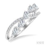 7/8 Ctw Split Criss Cross Pear and Round Cut Diamond Fashion Ring in 14K White Gold