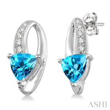 6x6 MM Trillion Cut Blue Topaz and 1/20 ctw Single Cut Diamond Earrings in 10K White Gold