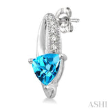 6x6 MM Trillion Cut Blue Topaz and 1/20 ctw Single Cut Diamond Earrings in 10K White Gold