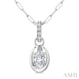 1/4 Ctw Dome Oval and Round Cut Diamond Fashion Pendant With Paperclip Chain in 14K White Gold