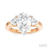 1/2 Ctw Pear Shape Trillion Cut & Round Cut Diamond Semi-Mount Engagement Ring in 14K Rose and White Gold