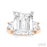 1 1/10 Ctw Tri-Mount Emerald Shape Center Round Cut Diamond Semi-Mount Engagement Ring in 14K Rose and White Gold