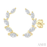 1/2 Ctw Graduated Marquise Cut Diamond Fashion Ear Climbers in 14K Yellow Gold