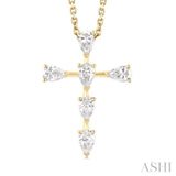 1/2 Ctw Cross 6-Stone Pear Cut Diamond Fashion Pendant With Chain in 14K Yellow Gold