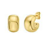 14K Yellow Gold Polished Puffed C Huggie Hoops with Push Back Clasp