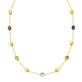 14K Yellow Gold Polished 7.5" Pebble Amethyst & Blue Topaz Bracelet with Lobster Clasp. Includes Jump ring at 6.5" and 6".