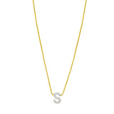14K Yellow Gold 18" Polished Mini Diamond S Initial Necklace with Spring Ring Clasp, Includes Jump Ring at 16"