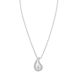 Sterling Silver Polished Puffed Raindrop Cubic Zirconia Pendant Necklace on 18" Box Chain with Lobster Clasp,