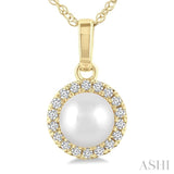 5 MM White Cultured Pearl and 1/20 Ctw Round Cut Diamond Halo Pendant With Chain in 10K Yellow Gold