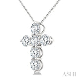 2 Ctw Round Cut Diamond Christian Cross 6-Stone Fashion Pendant With Chain in 14K White Gold