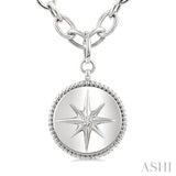 1/20 Ctw Compass medallion Round Cut Diamond Pendant With Chain in Sterling Silver