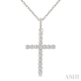 1/10 Ctw Cross Round Cut Diamond Fashion Pendant With Chain in 14K White Gold
