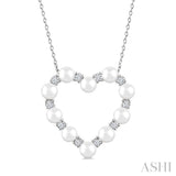 4 MM Round Shape Cultured Pearl and 1/3 Ctw Round Cut Diamond Heart Shape Pendant With Chain in 14K White Gold