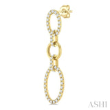 3/4 Ctw Open Window Oval Shape Link Round Cut Diamond Fashion Earrings in 14K Yellow Gold