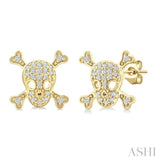 1/6 Ctw Petite Skull Round Cut Diamond Fashion Earrings in 10K Yellow Gold