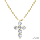 1/4 Ctw Round Cut Diamond Christian Cross 6-Stone Fashion Pendant With Chain in 14K Yellow Gold