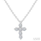 1/6 Ctw Round Cut Diamond Christian Cross 6-Stone Fashion Pendant With Chain in 14K White Gold