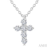 1/6 Ctw Round Cut Diamond Christian Cross 6-Stone Fashion Pendant With Chain in 14K White Gold