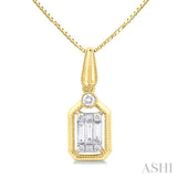 1/6 Ctw Fusion Baguette and Round Cut Diamond Fashion Pendant With Chain in 14K Yellow and White Gold