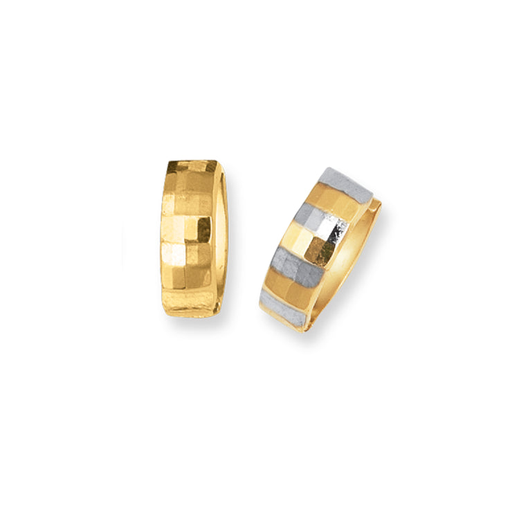 14K Gold Faceted Diamond Cut Huggie Earring