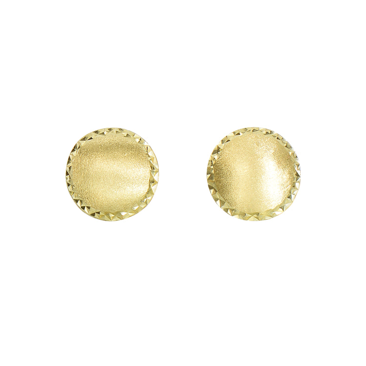 14K Gold Medium Satin Bead And Diamond Cut Post Earring