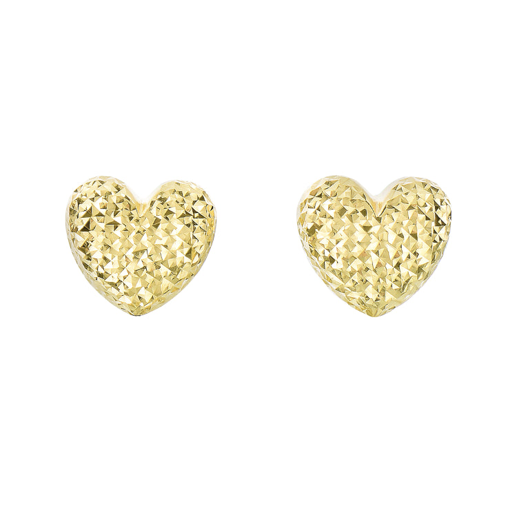 14K Gold Large Diamond Cut Heart Post Earring