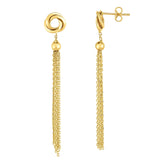 14K Gold Multi Chain With Love Knot Linear Drop Earring