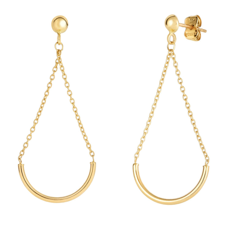 14K Gold Polished Curved Bar Drop Earring