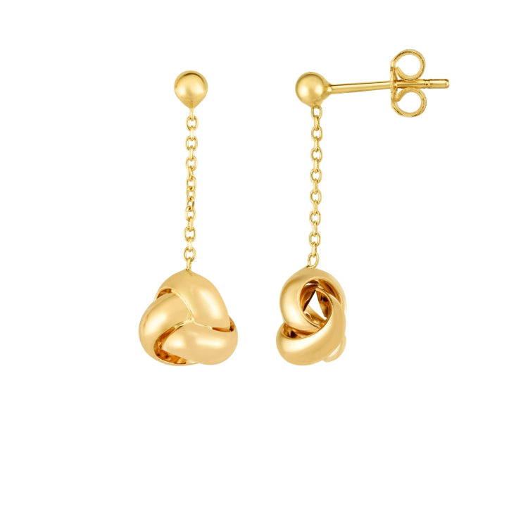 14K Gold Polished Love Knot Drop Earring