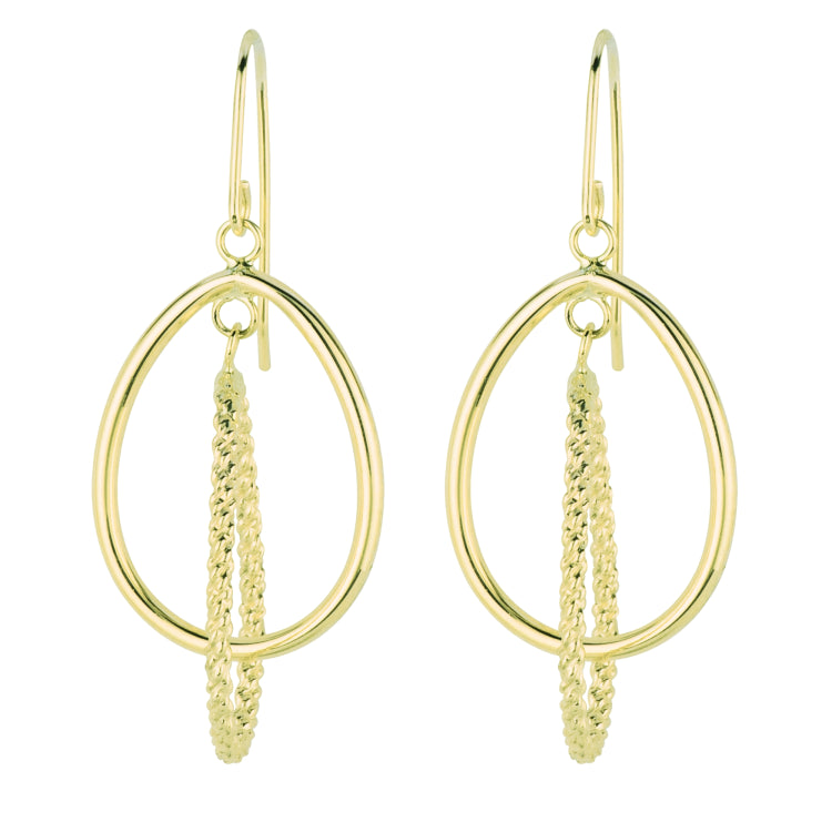 14K Gold Polished & Diamond Cut Geometric Dangle Earring