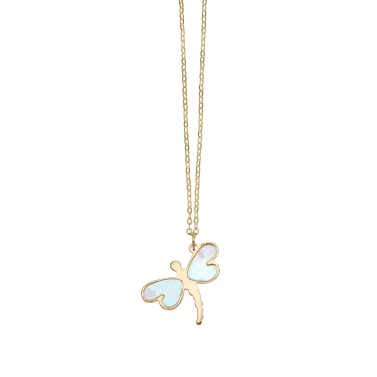 14K Gold Mother Of Pearl Dragonfly Necklace
