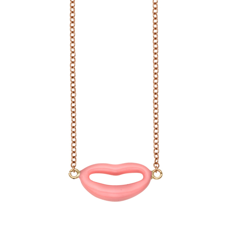14K Gold Italian Kiss Pink Enamel Necklace