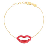14K Gold Italian Kiss Red Enamel Bracelet