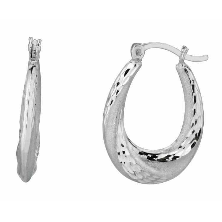 Silver Diamond Cut & Polished Twist Puffed Hoop Earring