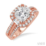 1 Ctw Diamond Engagement Ring with 1/2 Ct Princess Cut Center Stone in 14K Rose Gold