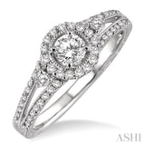5/8 Ctw Diamond Engagement Ring with 1/5 Ct Round Cut Center Stone in 14K White Gold