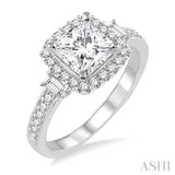 1 1/3 Ctw Diamond Engagement Ring with 3/4 Ct Princess Cut Center Stone in 14K White Gold