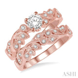 1/2 Ctw Diamond Wedding Set with 1/2 Ctw Round Cut Engagement Ring and 1/10 Ctw Wedding Band in 14K Rose Gold