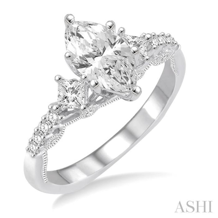 Marquise Shape Semi-Mount Diamond Engagement Ring