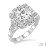 1 1/10 Ctw Diamond Engagement Ring with 1/2 Ct Princess Cut Center Stone in 14K White Gold