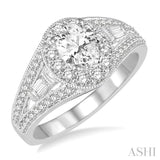 7/8 Ctw Diamond Engagement Ring with 1/3 Ct Oval Shaped Center stone in 14K White Gold