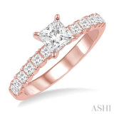 1 Ctw Endless Embrace Princess Cut Diamond Ladies Engagement Ring with 1/2 Ct Princess Cut Center Stone in 14K Rose Gold