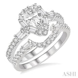 1 1/4 Ctw Diamond Wedding Set With 1 Ctw Pear Shape Engagement Ring and 1/3 Ctw Curved Wedding Band in 14K White Gold