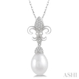 Pearl & Diamond Fleur De Lis Pendant